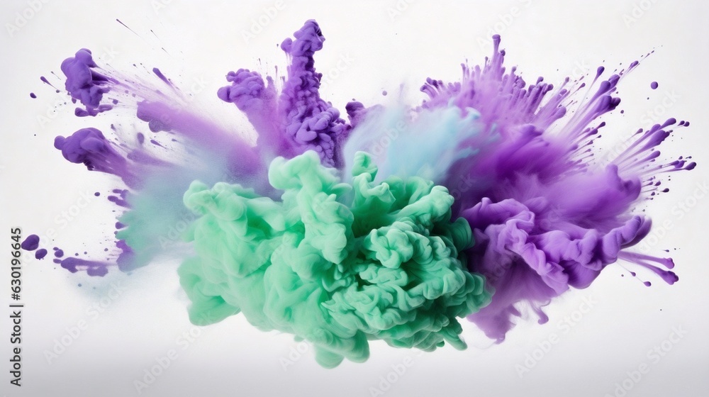 Poster generative ai : explosion of colored powder on white background