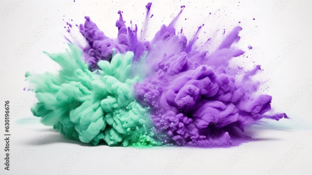 Poster generative ai : explosion of colored powder on white background