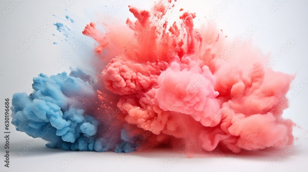 Poster generative ai : launched colorful powder, isolated on white background