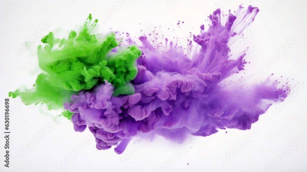 Aufkleber generative ai : explosion of vibrant soft violet and light green powder. freeze motion of color powd