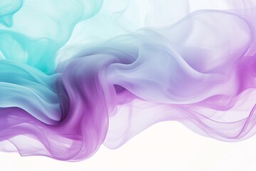 Fototapeta premium Generative AI : Translucent Pastel Purple and Light Turquoise smoke whiffs and swirls of aromatic colorful incense against white background
