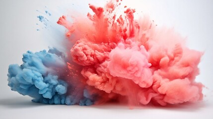 Generative AI : Launched colorful powder, isolated on white background