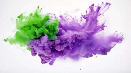 Generative AI : Explosion of vibrant Soft Violet and Light Green powder. Freeze motion of color powder exploding. Illustration