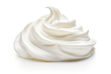 Closeup of soft vanilla creamy dessert. Delicious whipped cream on white background isolated
