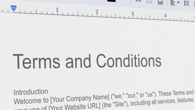 Terms and conditions disclaimer text document limiting liability animation