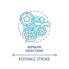 Reframe objections soft blue concept icon. Product benefits. Provide information. Sales technique. Selling strategy. Round shape line illustration. Abstract idea. Graphic design. Easy to use - obrazy, fototapety, plakaty