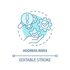Address risks soft blue concept icon. Risk management. Be proactive. Sales strategy. Closing deal. Selling technique. Round shape line illustration. Abstract idea. Graphic design. Easy to use