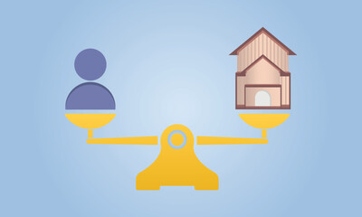 Harmony between career and family. concept of choice between business and remote work or happy life or hard option.on blue background.Vector Design Illustration.