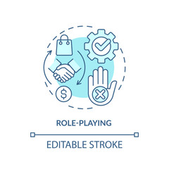 Role playing soft blue concept icon. Negotiation skills. Training exercise. Service representative. Sales coaching. Round shape line illustration. Abstract idea. Graphic design. Easy to use