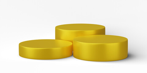 3D render, Golden podium product display platform stage scene isolated on transparent background.