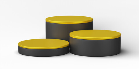 3D render, Golden podium product display platform stage scene isolated on transparent background.