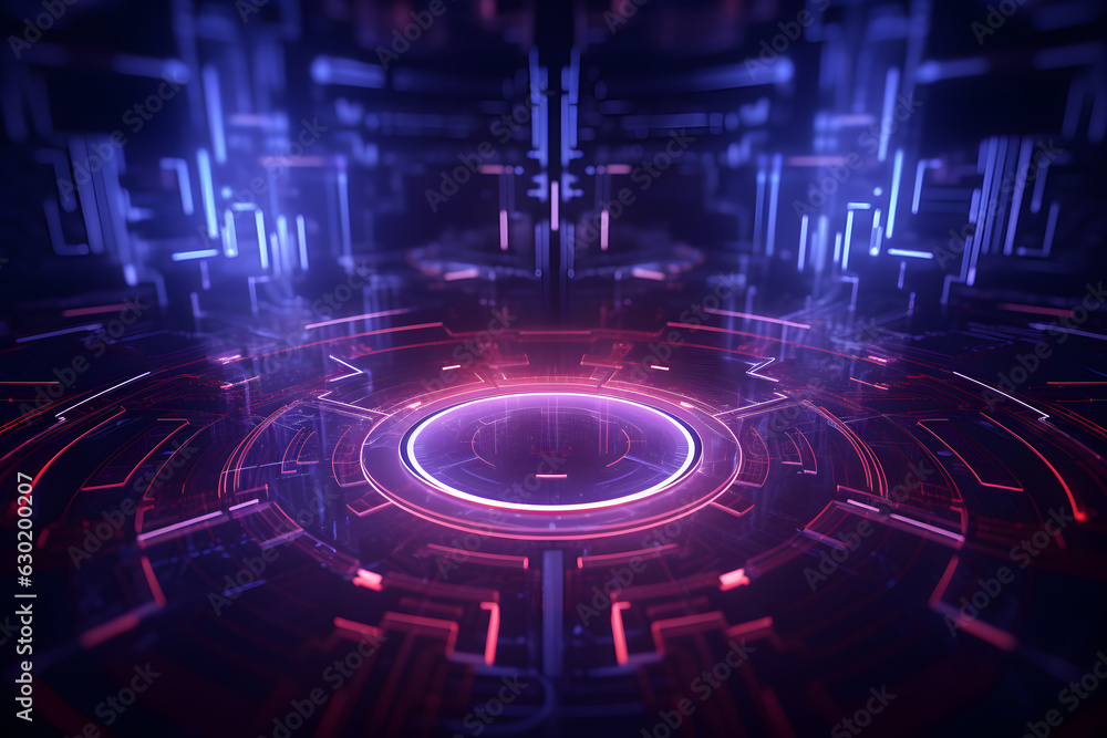 Aufkleber technology background with code glowing lights abstract design concept in purple colors, ai generate