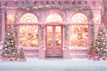 Pink Christmas shop. Ai generated image. - 630200247
