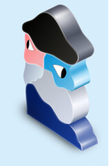 Fairytale character gnome. Vector illustration of a 3D image of a figure of a gnome assembled from puzzles. Template for creativity.