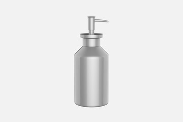 Metallic Cosmetic Bottle With Pump Mockup. 3d illustration