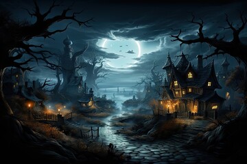 Fototapeta na wymiar Haunted House Halloween Wallpaper