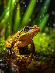 Obraz premium Frog in its Natural Habitat, Wildlife Photography, Generative AI