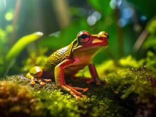 Obraz premium Frog in its Natural Habitat, Wildlife Photography, Generative AI