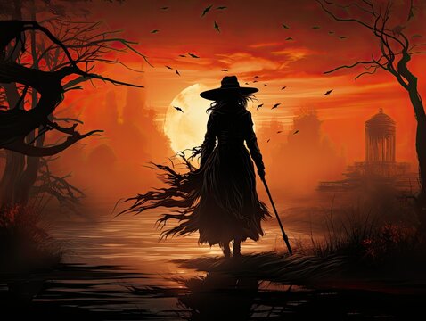 Witch Silhouette Halloween Wallpaper