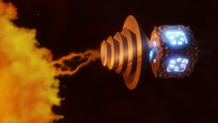 Star lifting. Star lifting device gathering energy from a sun.  Alien device from type 2 or 3 civilization on Kardashev scale, absorbs star's energy and matter. 3d render illustration. 