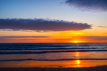 Fototapeta na wymiar Beach with calm waves at sunset, Generative AI, 생성형, 인공지능