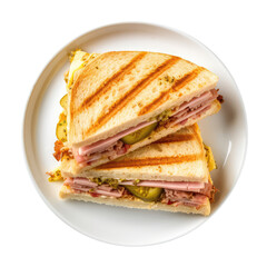 Cubano Sandwich Cuban Cuisine On White Plate On Isolated Transparent Background, Png