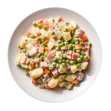 Ensalada Rusa Russian Salad Argentine Cuisine On White Plate On Isolated Transparent Background, Png