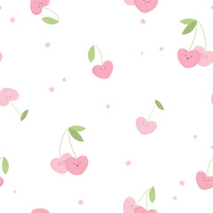 Beautiful vector baby seamless pattern with cute pink cherries. Stock illustration.