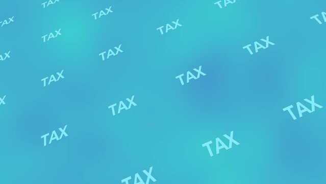 Simple flying tax animated text wall floating word design kinetic typography on blue green background taxation concept animation