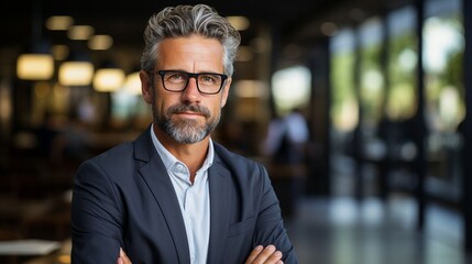Fototapeta premium Businessman wearing glasses and smiling for the camera in a portrait.
