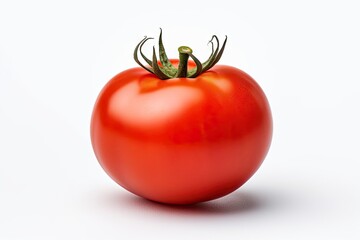 Closeup of healthy fresh red tomato on white background. Isolated vegetable.  Freshness and healthy food concept