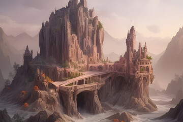 sunset in the mountains. Generative ai