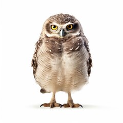 Fototapeta premium Burrowing owl bird isolated on white. Generative AI