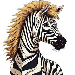 zebra head with long hair on transparent background. ai generated images