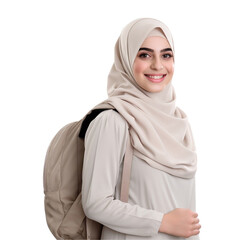 Beautiful Muslim woman smiling happily on transparent background. with clipping path