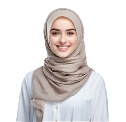Beautiful Muslim woman smiling happily on transparent background. with clipping path