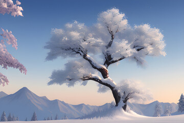 snow covered trees. Generative ai