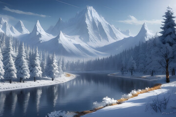 winter landscape in the mountains. Generative ai