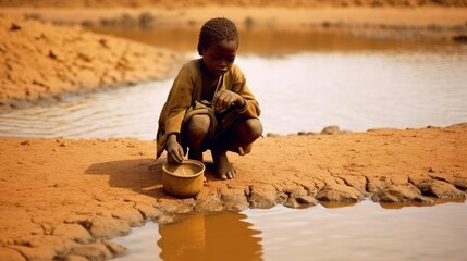 The world's symbol for water scarcity. A young guy from Africa isg for water. In regions like...