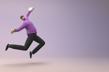 Men in casual clothes are jumping. 3D rendering of cartoon characters