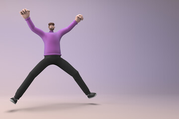 Men in casual clothes are jumping. 3D rendering of cartoon characters