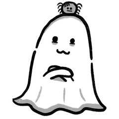 Halloween cute ghost and cute spider cartoon character hand drawn	