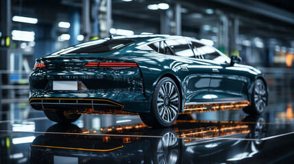 EV or electric vehicle on a platform with a battery cell pack