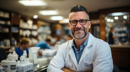 Obraz premium Medication sales by a chemist at a pharmacy