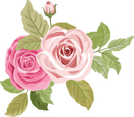 clipart of a bouquet of pink roses and leaves