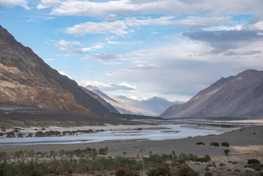 The beautiful views of road from Turtuk village to the sand dunes of hunder