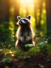 Obraz premium Raccoon in its Natural Habitat, Wildlife Photography, Generative AI