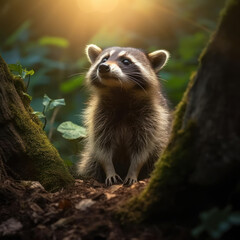 Fototapeta premium Raccoon in its Natural Habitat, Wildlife Photography, Generative AI