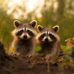 Fototapeta premium Raccoon in its Natural Habitat, Wildlife Photography, Generative AI