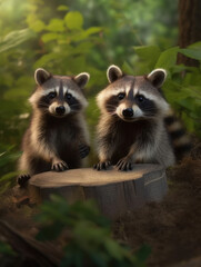 Obraz premium Raccoon in its Natural Habitat, Wildlife Photography, Generative AI